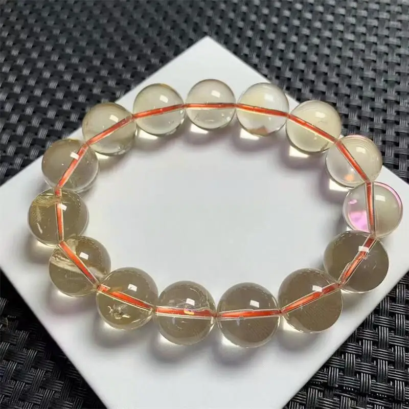 15MM Natural Citirne Bracelet Handmade Crystal Quartz Jewelry Stretch Bangle Children Birthday Gift 1pcs