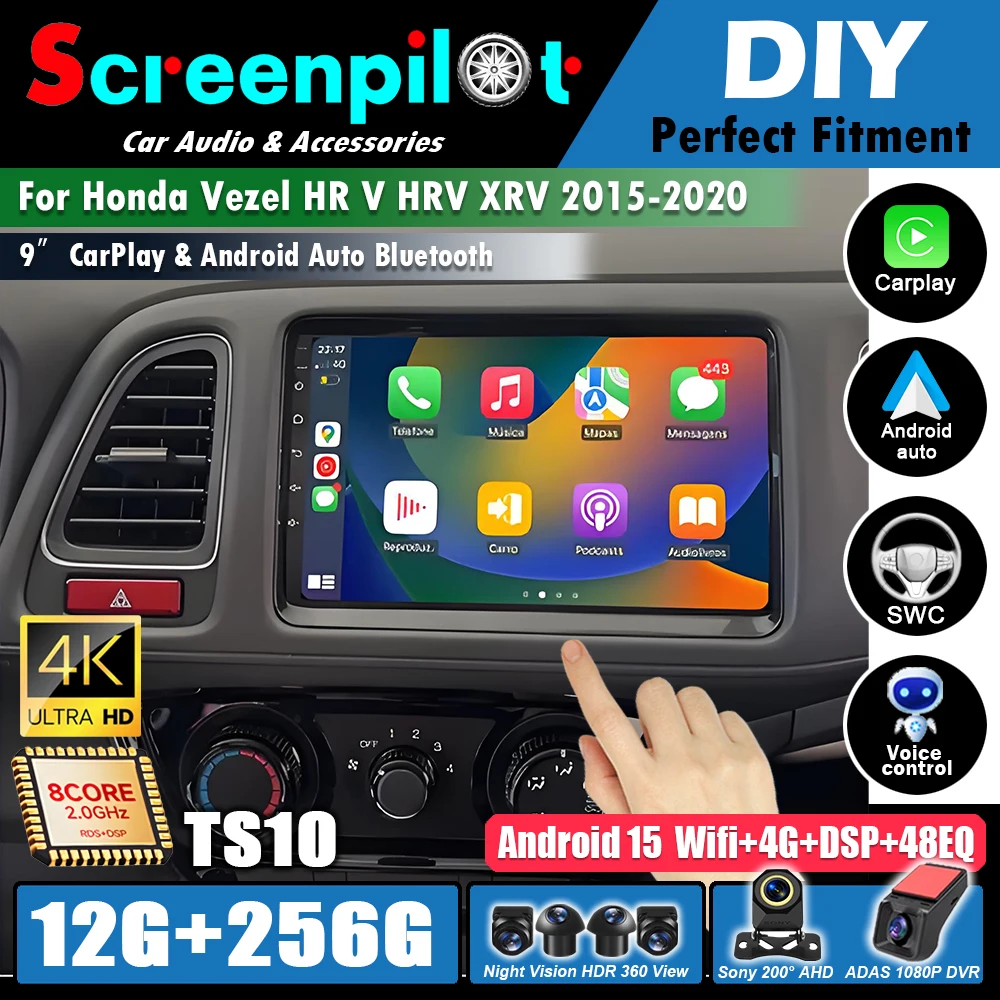 Android 16Carplay Auto para Honda Vezel HR V HRV XRV 2015 2016 2017 2018 2019 2020 Reproductor Estéreo Multimedia GPS Navegación Wifi