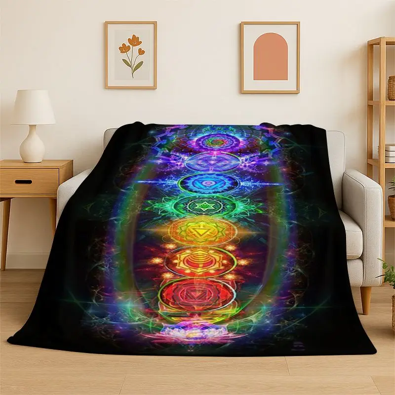 Rainbow Chakra Yoga Mandala Meditation Flannel Blanket Soft Throw Blanket for Bedroom Living Room Bed Travel Camping Picnic Nap