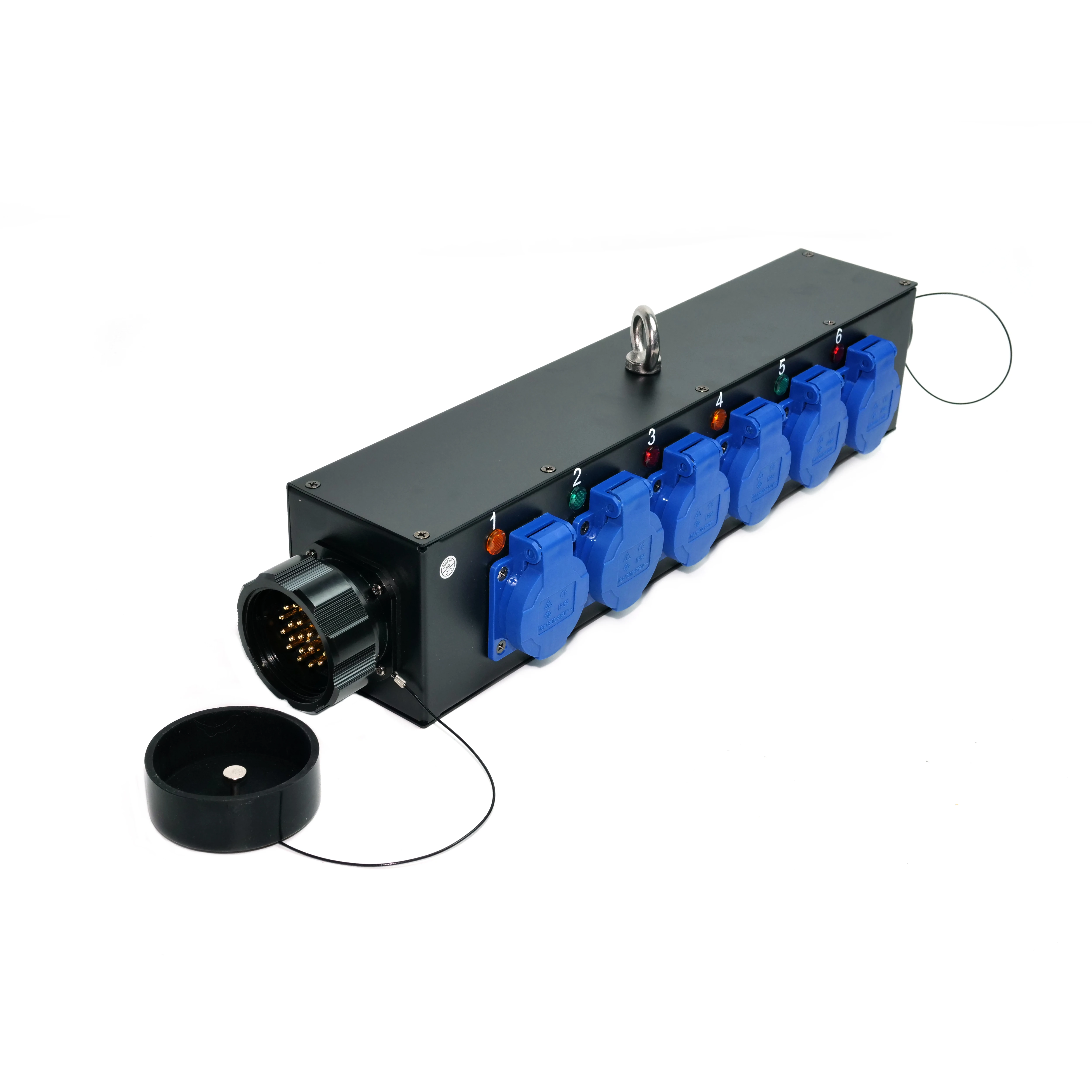 Power Distribution Box Aluminum Alloy Material With Clamp Socapex 19Pin In And Out 6 Schuko