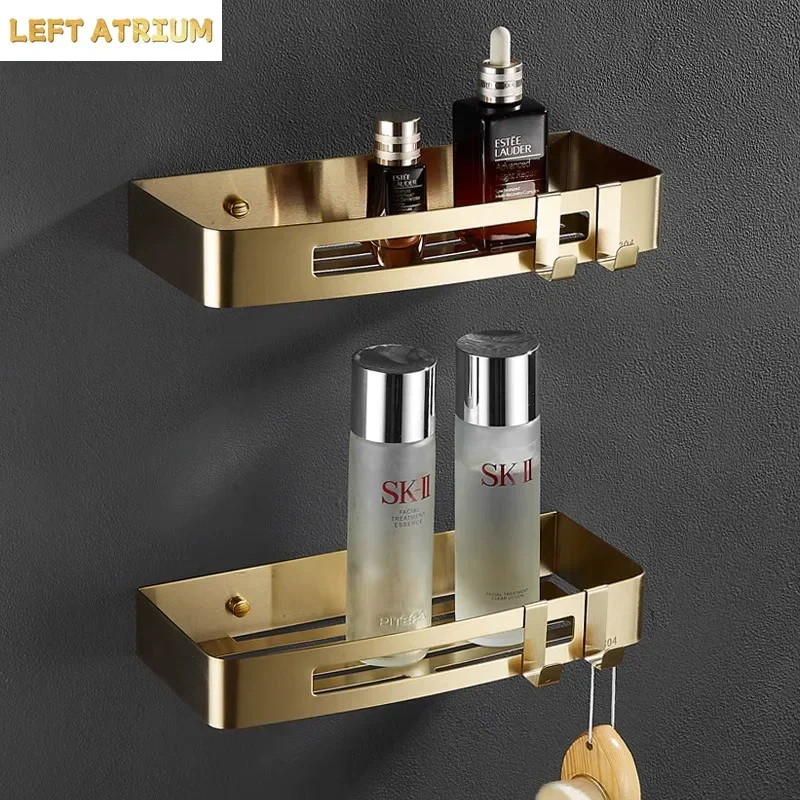 Brushed Gold Bathroom Shelf Chrome Bathroom Organizer Holder Chrome Bathroom Corner Shelf Wall Mounted Kitchen Storage Holder