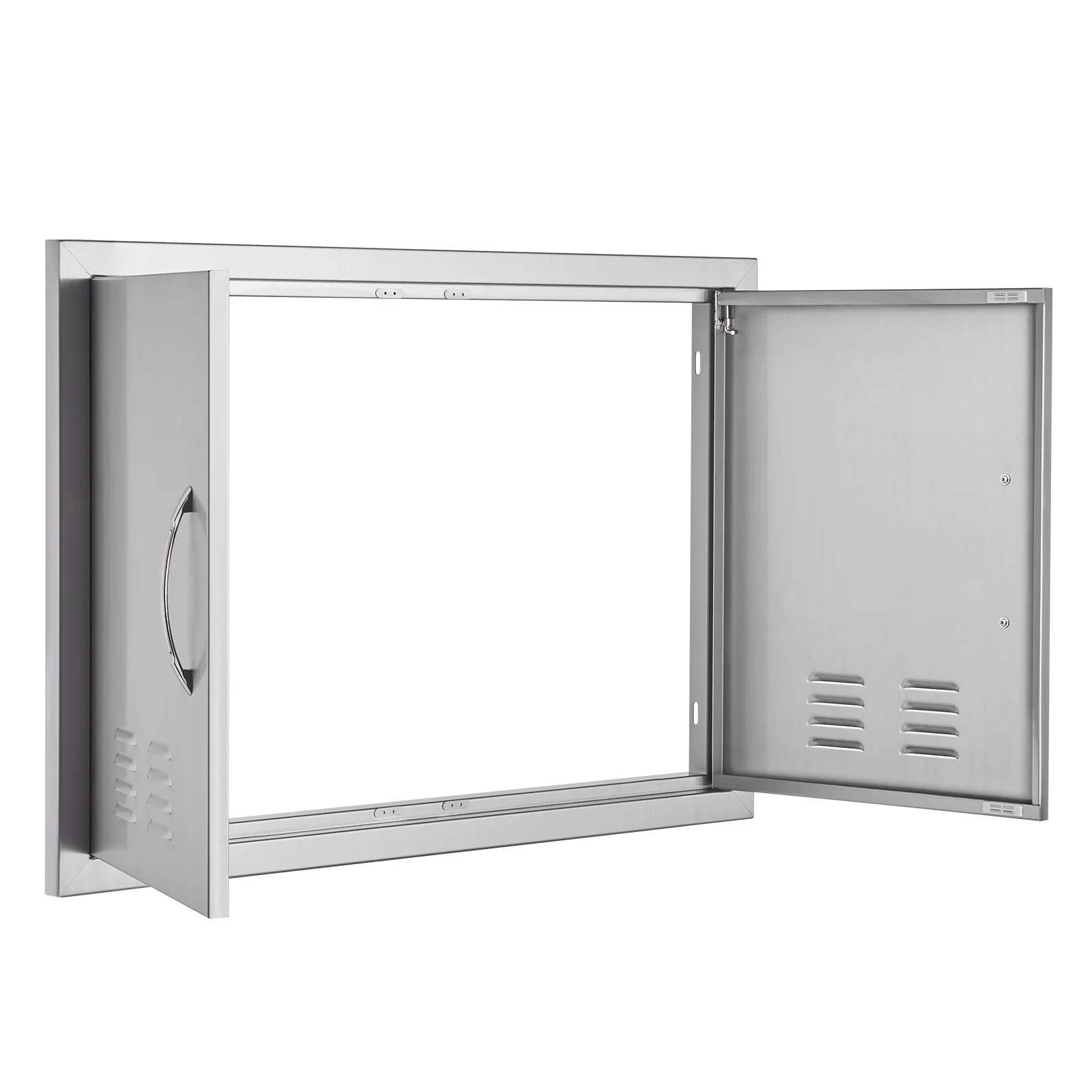 BBQ Access Door, 30W x 21H Inch Double Outdoor Kitchen Door, Stainless Steel Flush Mount Door, Wall Vertical Door with Handles and Vents, Grilling Station, Outside Cabinet, Designed for BBQ Island