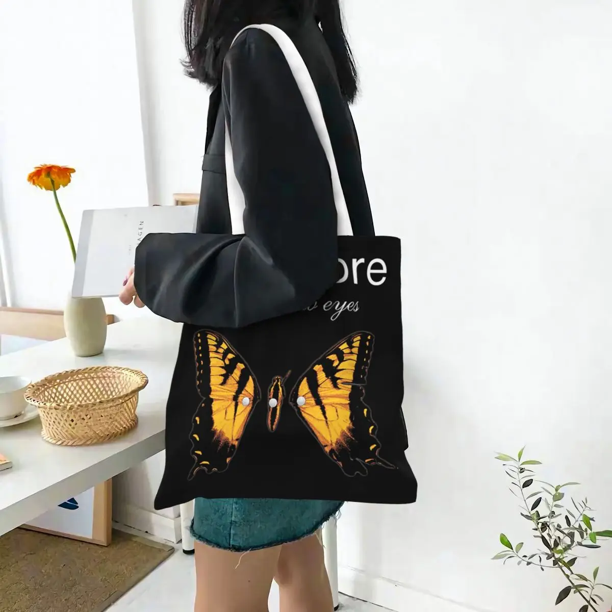 Paramore Butterfly Logo Tote Bags Women Handbag Canvas Student Connor Wilson Shoulder Bag Printed Grocery Bag