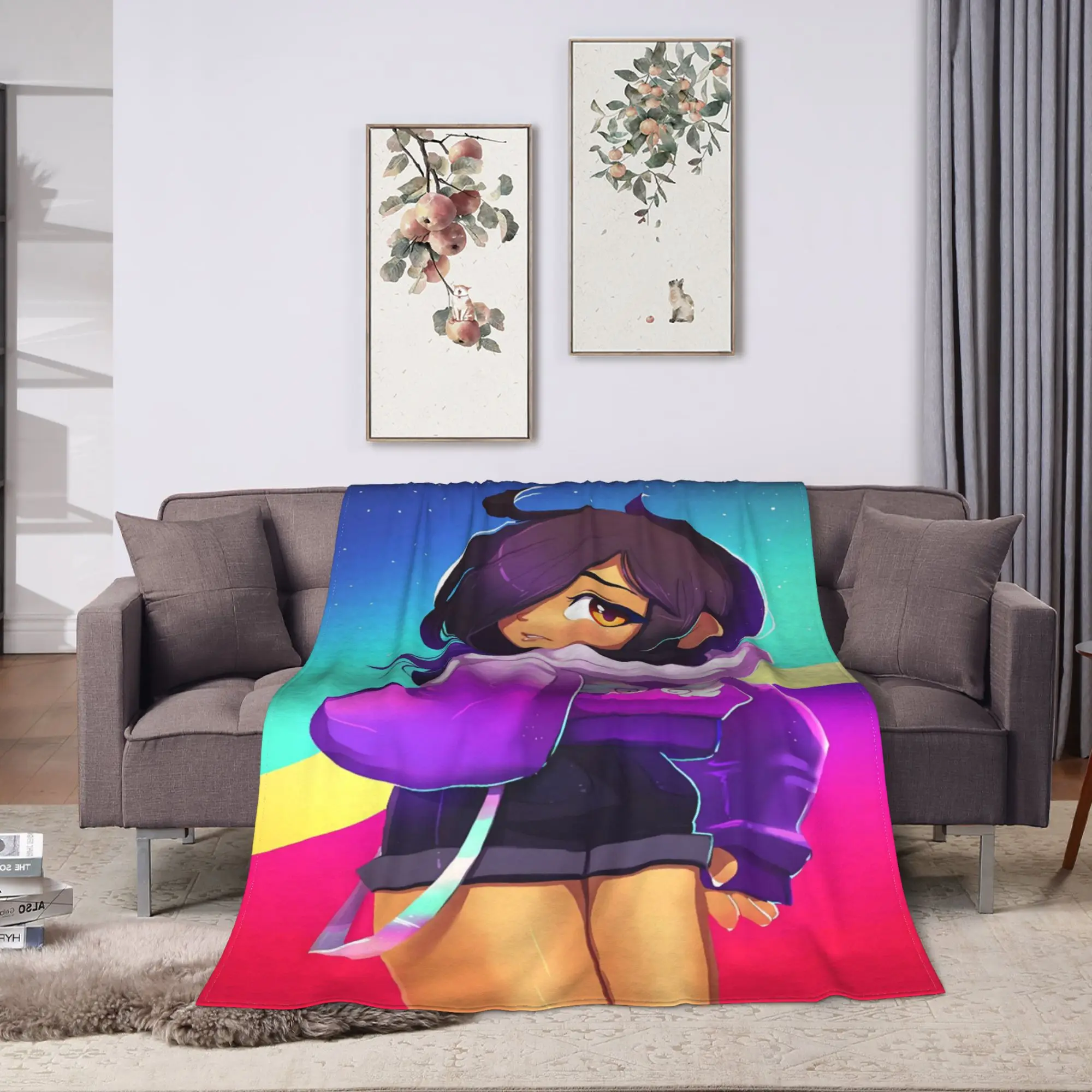 Cute Aphmau Anime Girl Portrait Blanket  Warm Graphic Plush Bedding Throws For Living Room Camping Flannel Bedspread Bed Cover