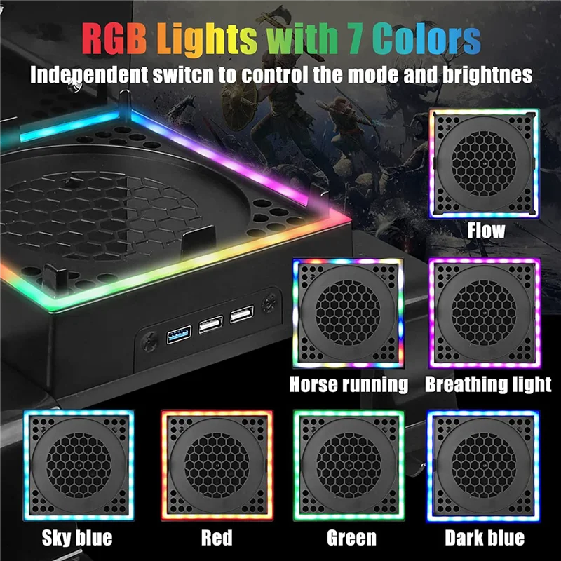 حامل جداري لجهاز Xbox Series X مع مروحة تبريد و3 منافذ USB وحامل وحدة تحكم في الألعاب وحامل سماعة الرأس وحامل رف جداري ST