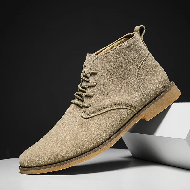 Classic Suede Men Chelsea Boots Lace Up Ankle Boots Plus Size 38-46 Autumn Footwear For Male Hombres Botas