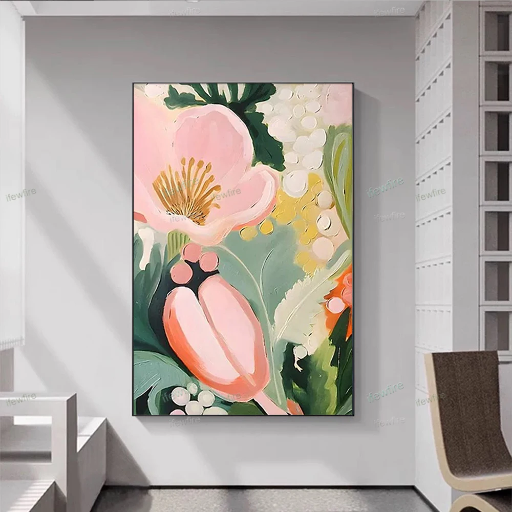 Hand Drawn Texture Flower Abstract Oil Painting Decorative Canvas Frameless Thick Acrylic Art Large Modern Home Wall Decoration