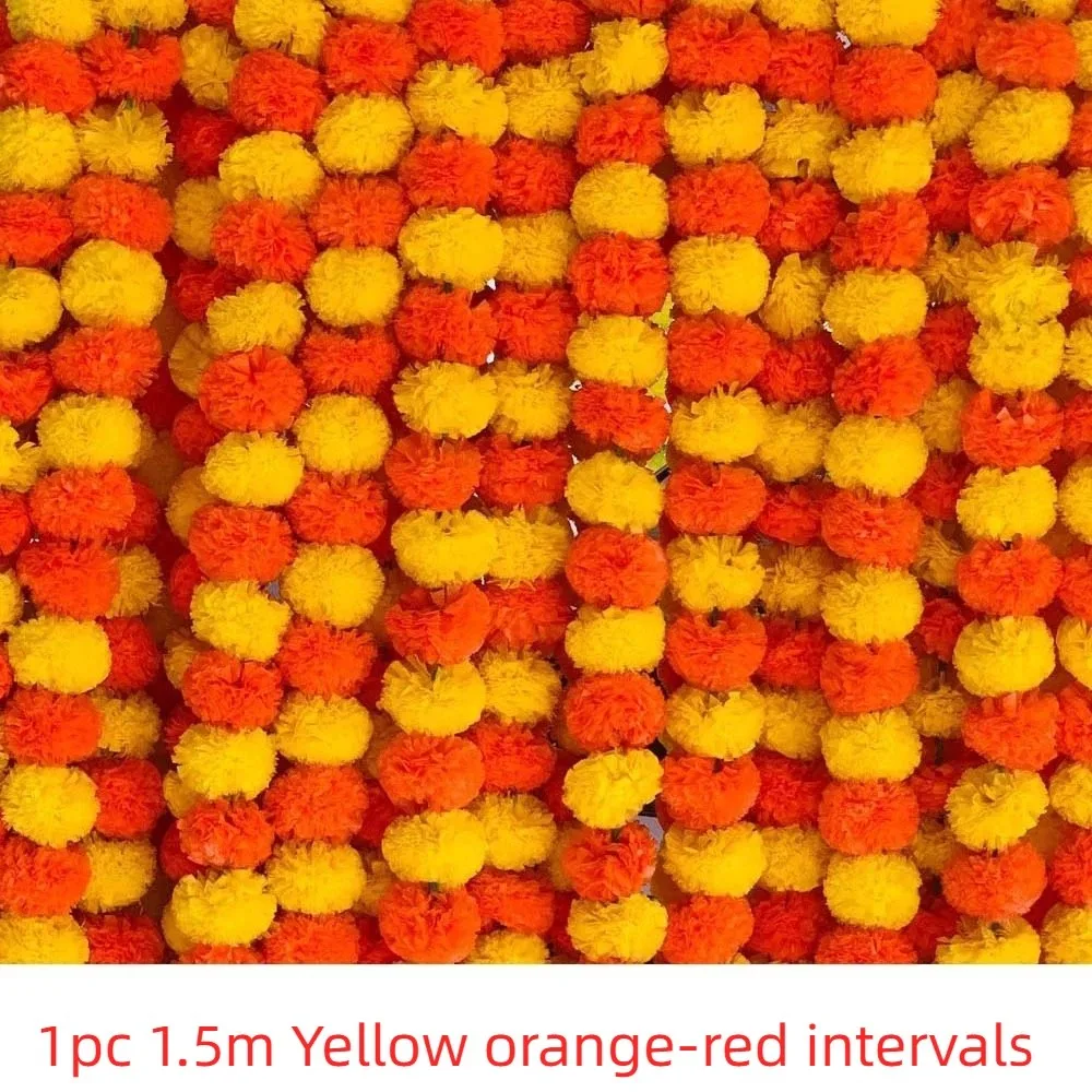 1.5m Halloween Marigold Garland Longevity Chrysanthemum Wedding Decor Home Room Decor Diwali Accessories Hanging