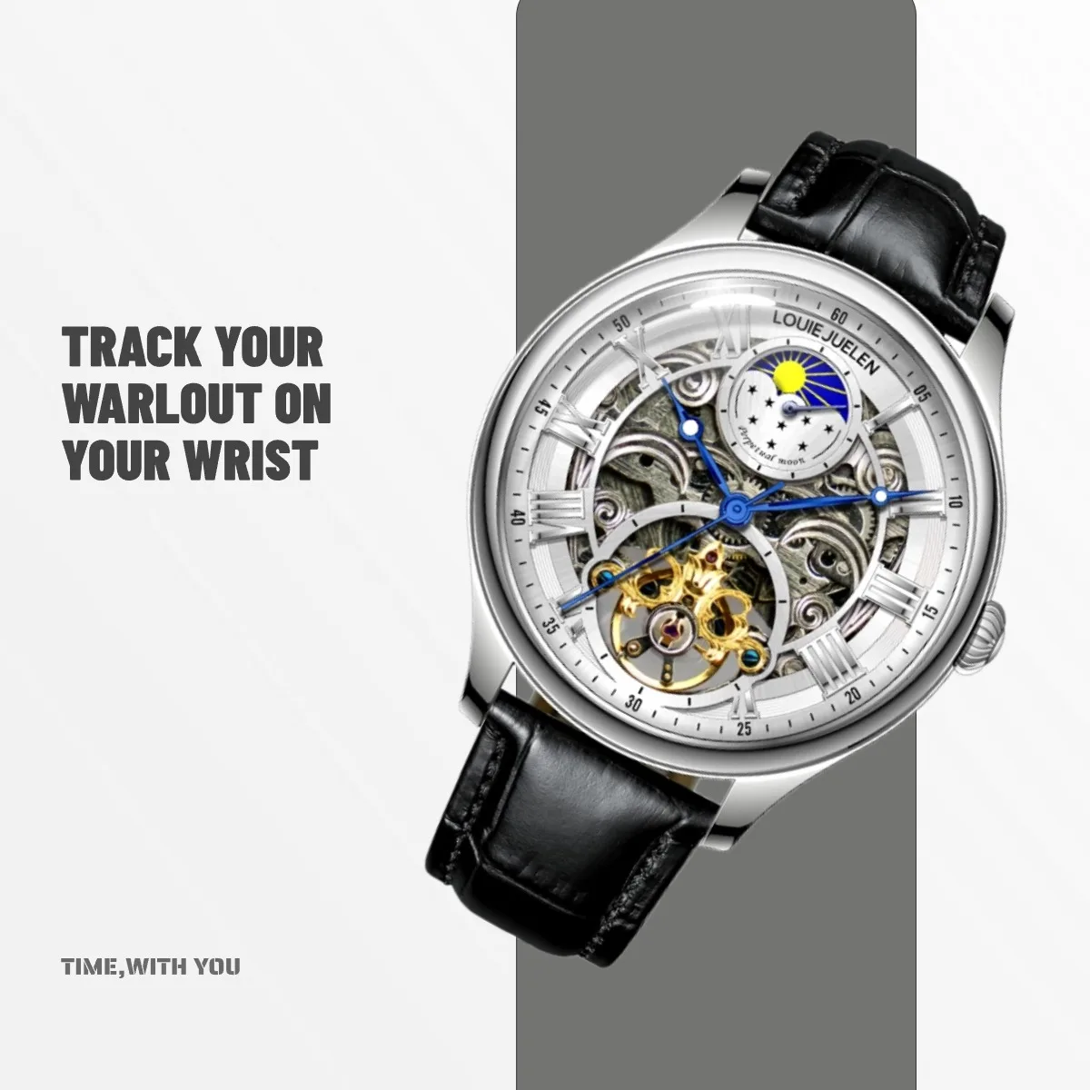 LOUIE JUELEN Sun, Moon and Stars Series Tourbillon Mechanical Watch Automatic Mechanical Watch And Engraved Hollow Dial