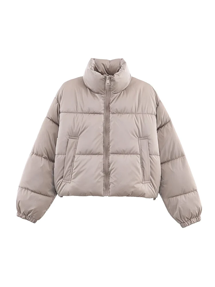 معاطف قطنية منتفخة غير رسمية جديدة للنساء بياقة واقفة وسحاب وأكمام طويلة ملابس خروج دافئة لشتاء 2025 سترة نسائية أنيقة #3