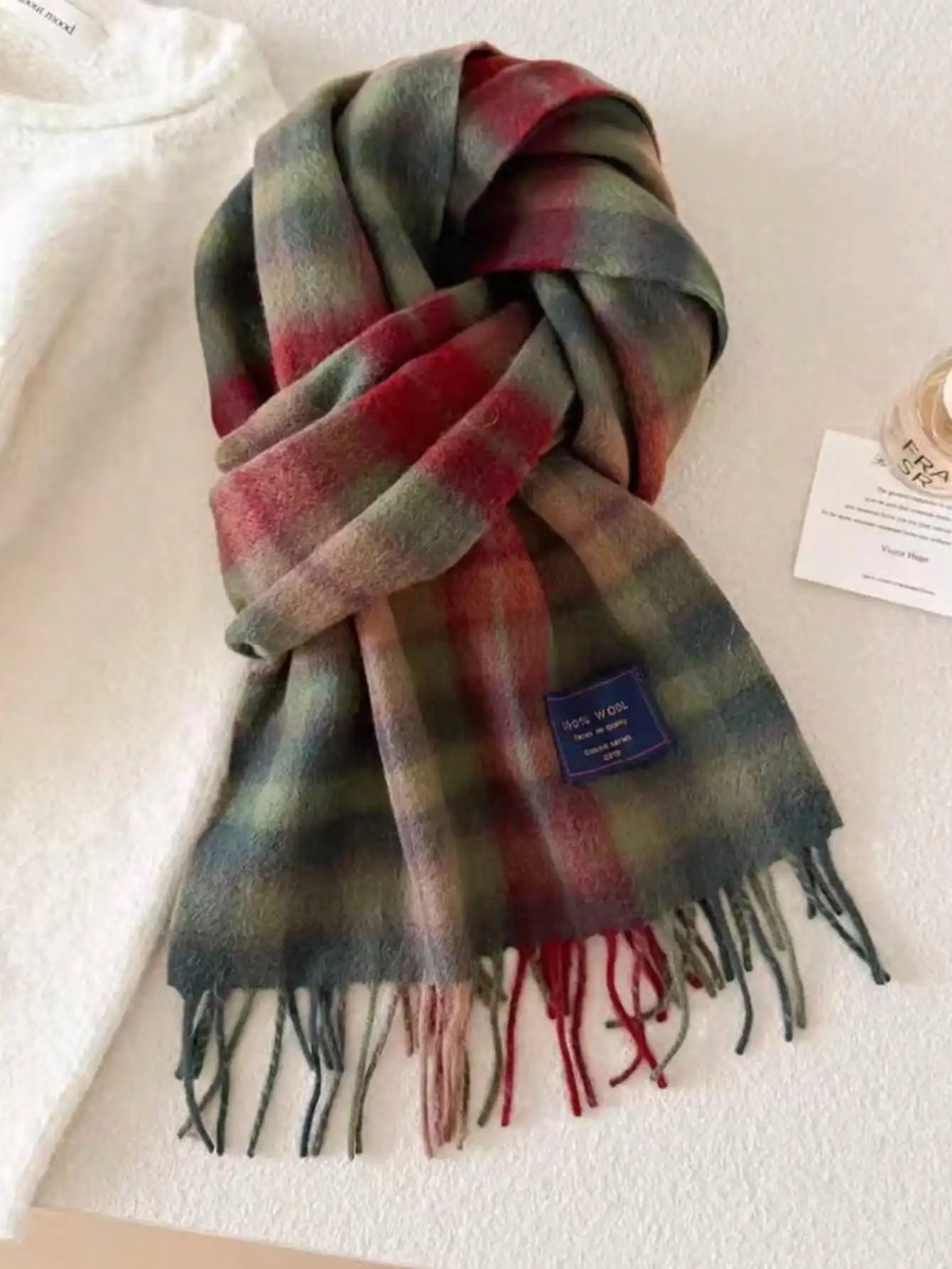 1pc 100% Wool Plaid Scarf/Shawl For Women, High-Quality Winter Neck Warmer, Birthday Gift