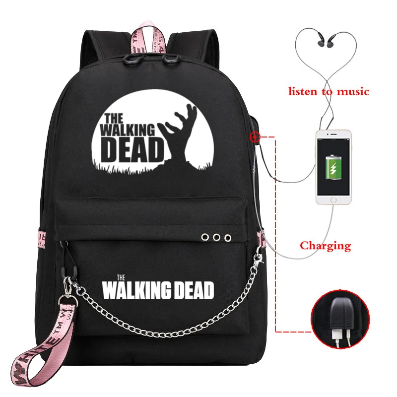 The Walking Dead Travel Backpack Large Capacity Teenager USB Port Shcoolbag For Students Boys Rucksack Men Laptop Mochila Gift