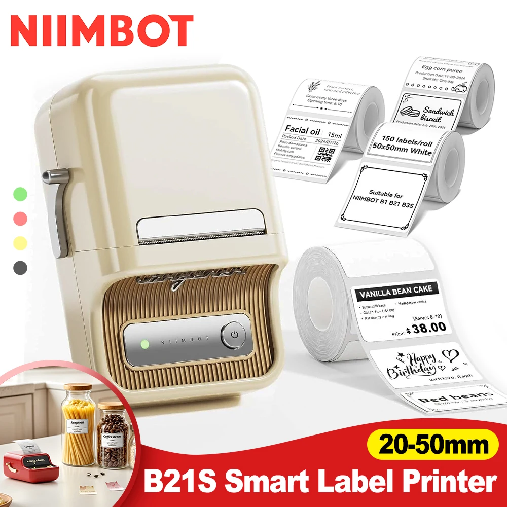 Niimbot B21 Mini Portable Thermal Label Printer Bluetooth Pocket Labels Maker or Adhesive Stickers for Barcode Clothing Use