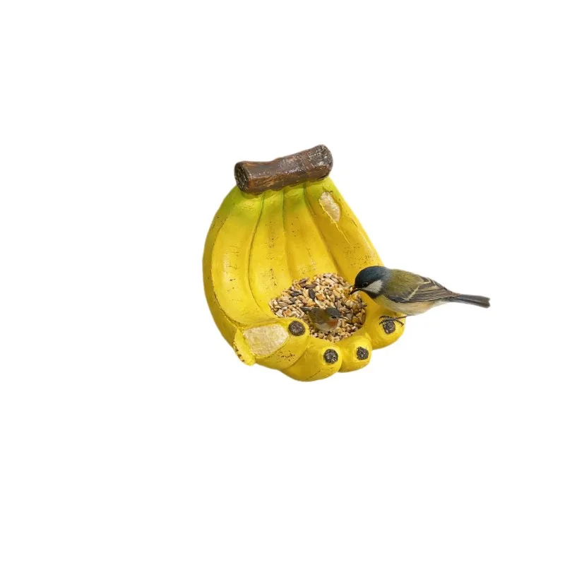 Creative Banana Shaped Bird Feeder Resin Hanging Ornament Rustic Garden Yard Decoration