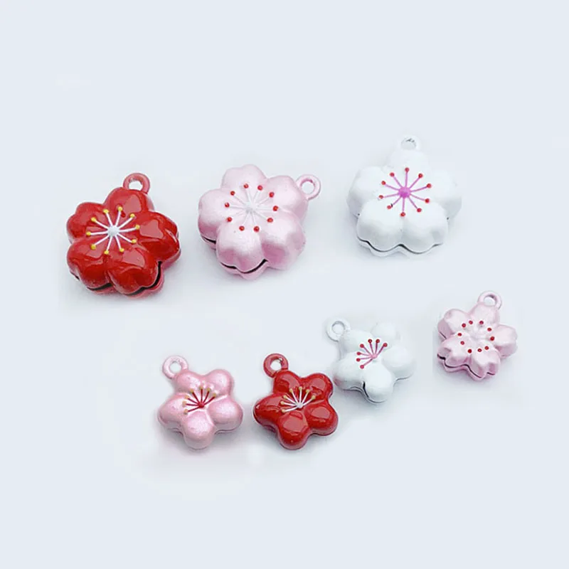 Sakura Plam Flower Jingle Bells Good Luck Close Bell Charms Necklace Pendant Accessories Jewelry Craft Findings