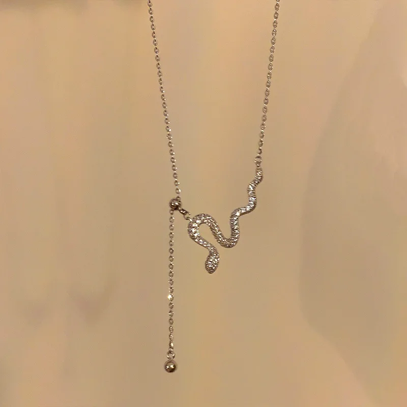 Trendy Personality Pull-out Adjustable Snake Tassel Pendant Necklace for Woman Collarbone Chain Korean Jewelry Accessory Gift