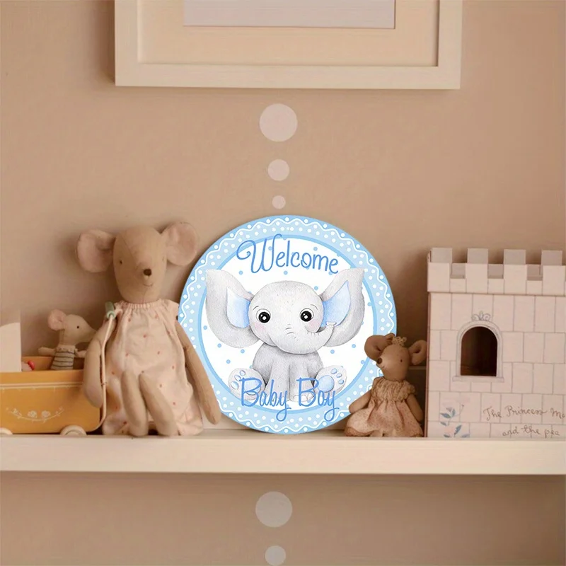 Beautiful Welcome Baby Boy Wreath Decor, Aluminum Metal Sign, Durable, Rust-Resistant, Perfect for Nursery Room Decoration