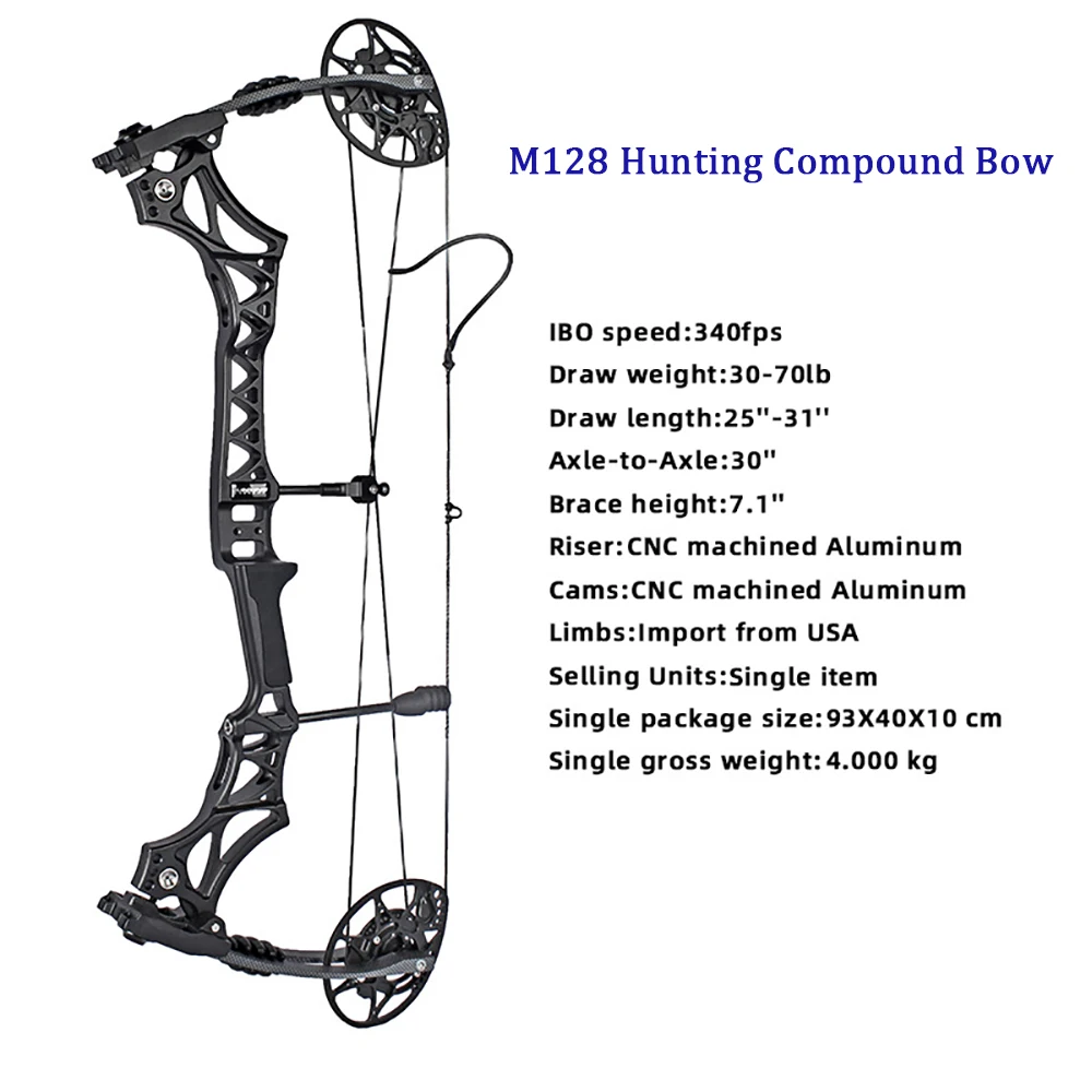 Arrow Speed 340fps 30-70Lbs Junxing M128 Compound Pulley Bow High Quality Archery Shooting Hunting Bow