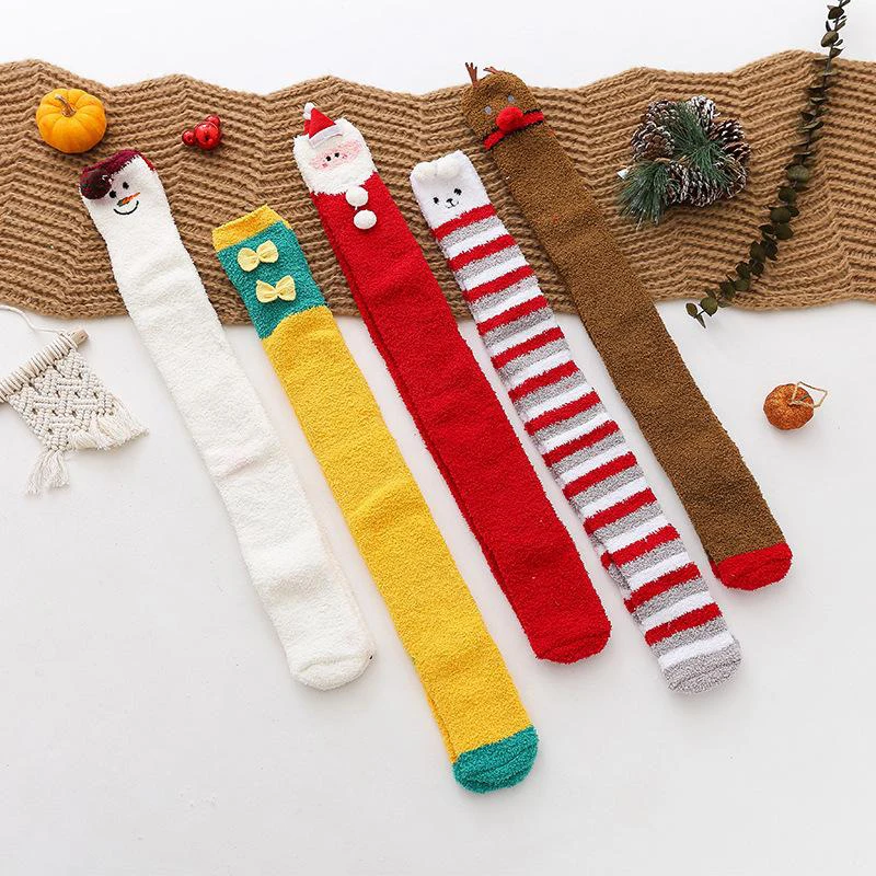 Coral Fleece Cartoon Stockings Christmas Festival Warm Thick Home Floor Socks