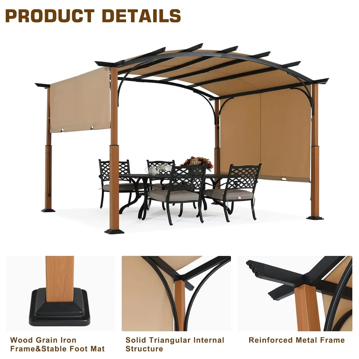 Retractable Pergola Sun Shade Canopy with Metal Frame 6