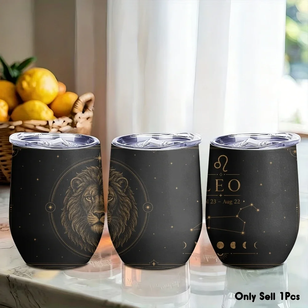 7-12 Black Luxury Zodiac Signs Vacuum Flasks 12oz Eggshell Cup with Lid, Portable Coffee Cup for Travel Office Mug