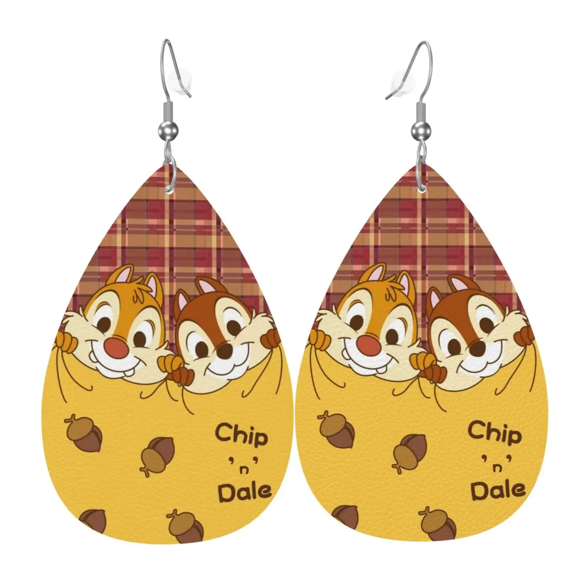 

Забавные кожаные серьги с мультяшными персонажами Чипом и Дейлом для женщин, висячие серьги, ювелирные аксессуары