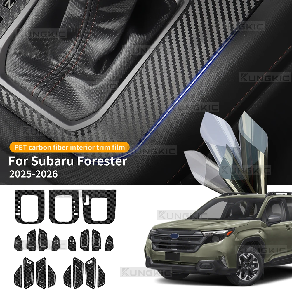 Car Gear Shift Door Handle Interior Film For Subaru Forester 2025 2026 PET Sticker Glossy Carbon Texture Anti-scratch LHD RHD