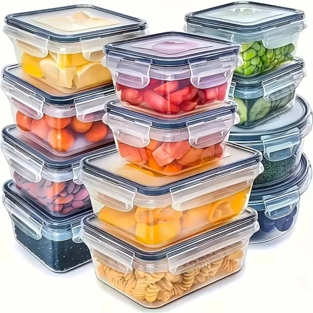 Conjunto de 8 Recipientes Herméticos para Armazenamento de Alimentos, Organizador de Geladeira e Despensa, Ferramentas de Cozinha para Camping e Churrasco, 4 Caixas e 4 Tampas
