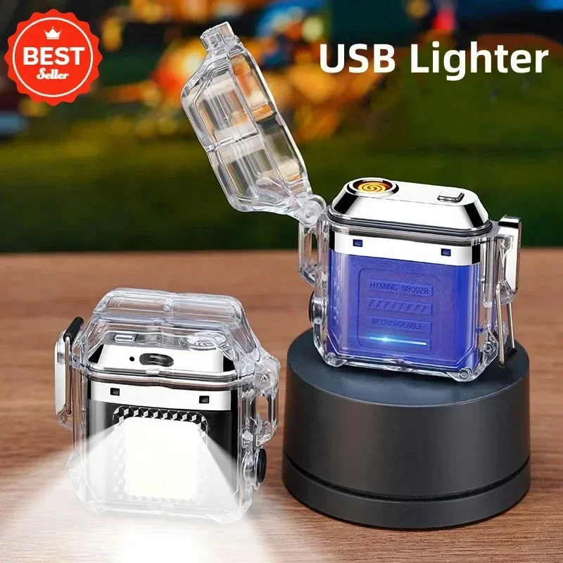 

New Outdoor Waterproof Belt Illumination Lamp Tungsten Wire Cigarette Lighter Transparent Case Power Display Charging Lighter