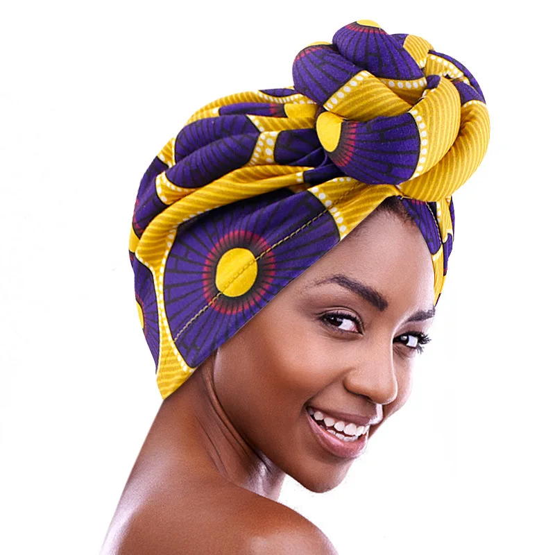 African Pattern Floral Print Knotted Turban Hat Women's Headscarf Beanie Hat Party Wedding Turbans Headwear Turbante Mujer