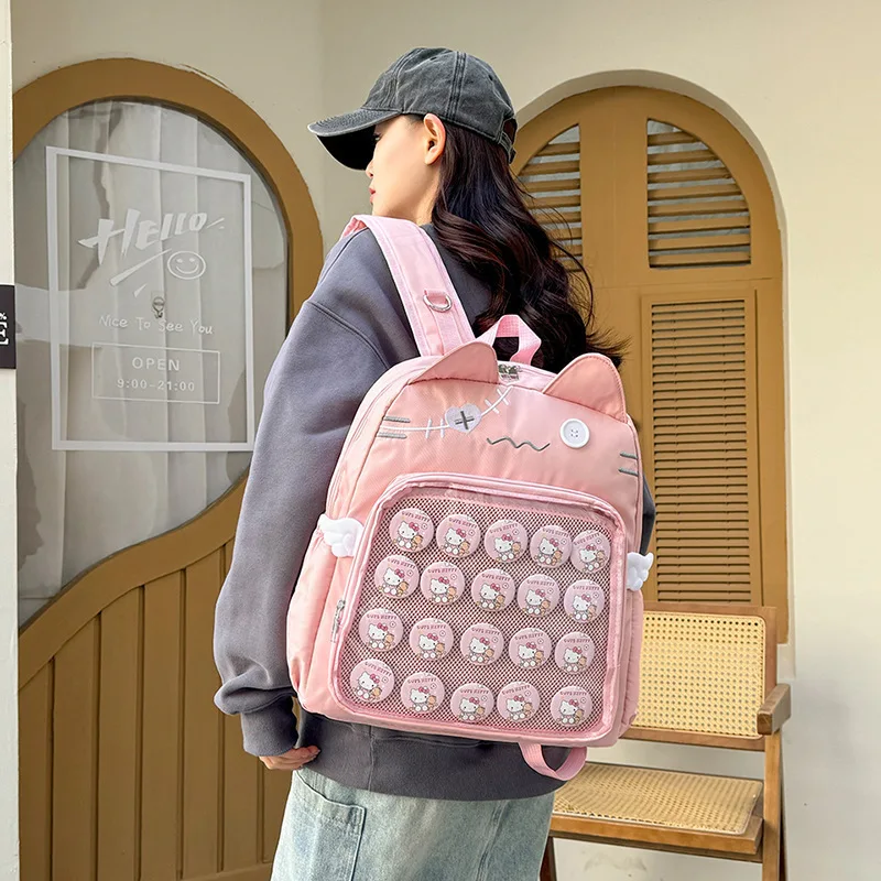 Y2K-Sac à dos transparent chat mignon pour fille, sac Ita Kawaii Harajuku, sac à dos étudiant haute capacité, sac d'école d'affichage bricolage pour adolescent, nouveau