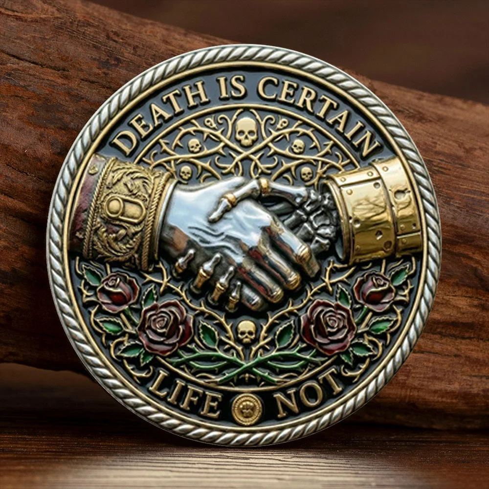 2D UV Skull Memento Mori Silvery Plated Collection Coin Death Is Certain Life Not Coin for Commemoration
