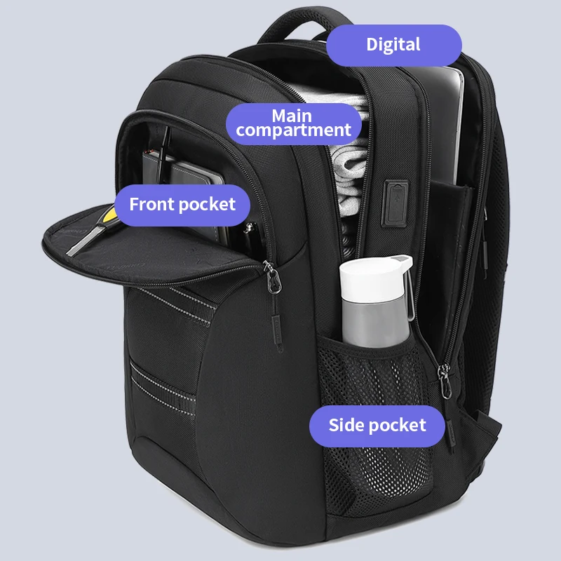 Men's Waterproof 15.6 Inch Laptop Backpack Bag with USB Charging Port Business Work Travel Computer Rucksack for Office Outdoor