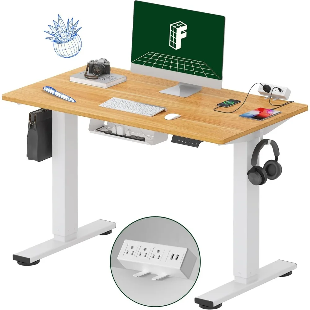 

Whole-Piece Standing Desk with Clamp Power Strip, 40 x 24 Electric Stand Up Height Adjustable Desk with Cable Management