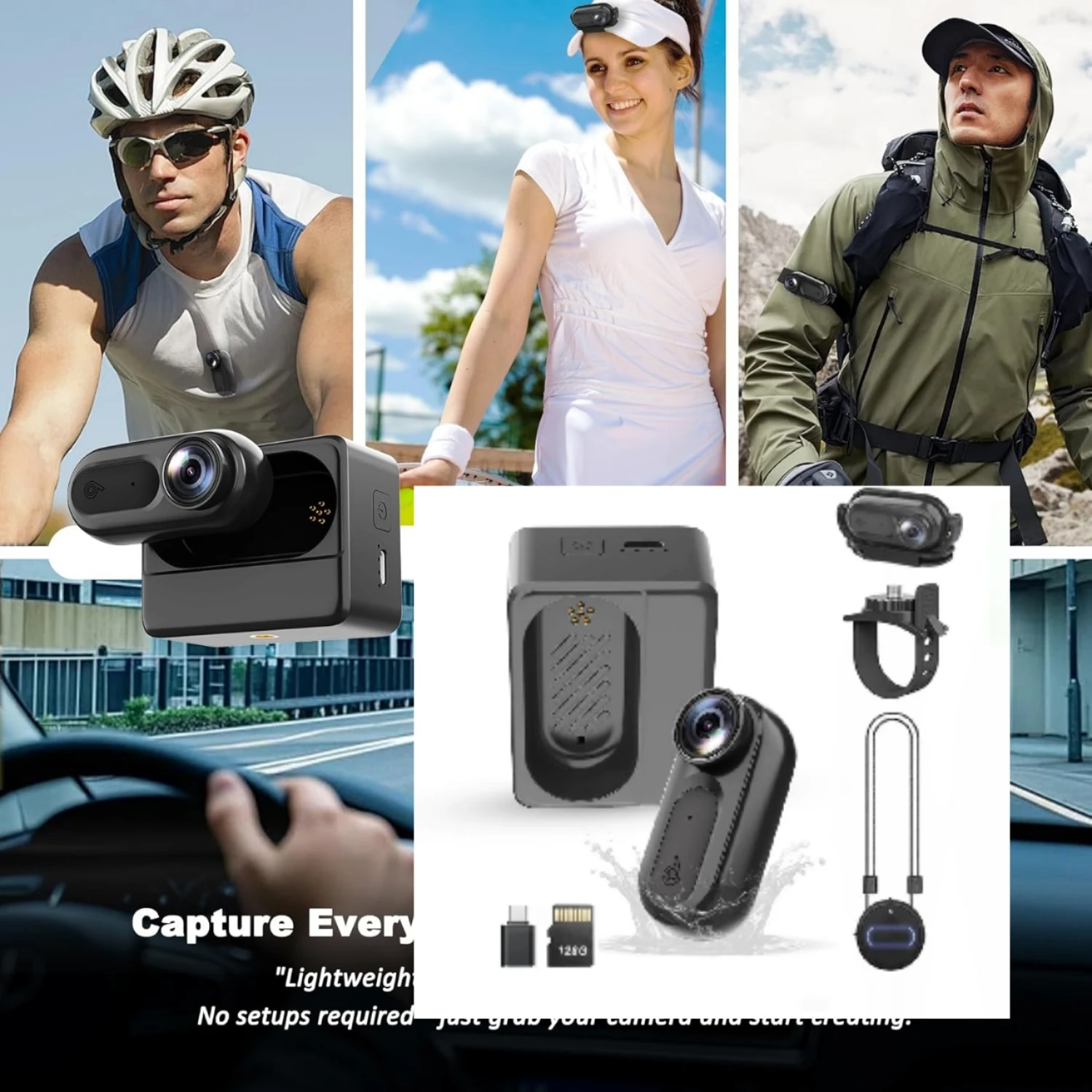

1080P Waterproof 2 meters Thumb Action Camera POV Cam Small Magnetic Body Camera Portable Vlogging Camera,Hands-Free