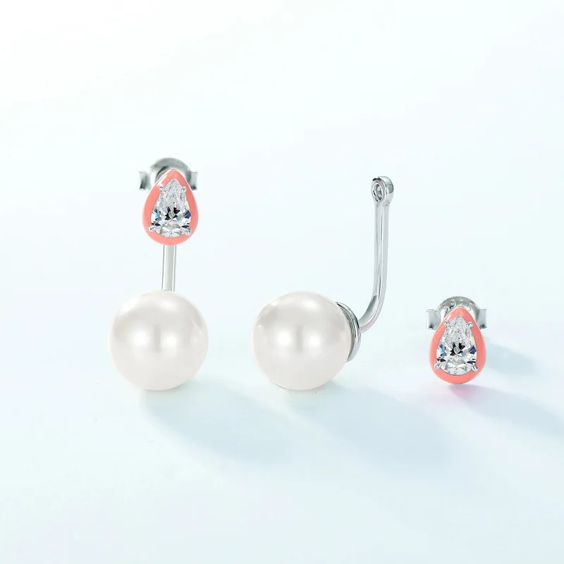 Celebrity Pearl Earrings 18K Gold Inlaid with Colored Baby Stones PT950 Platinum Detachable Two-wear Earrings