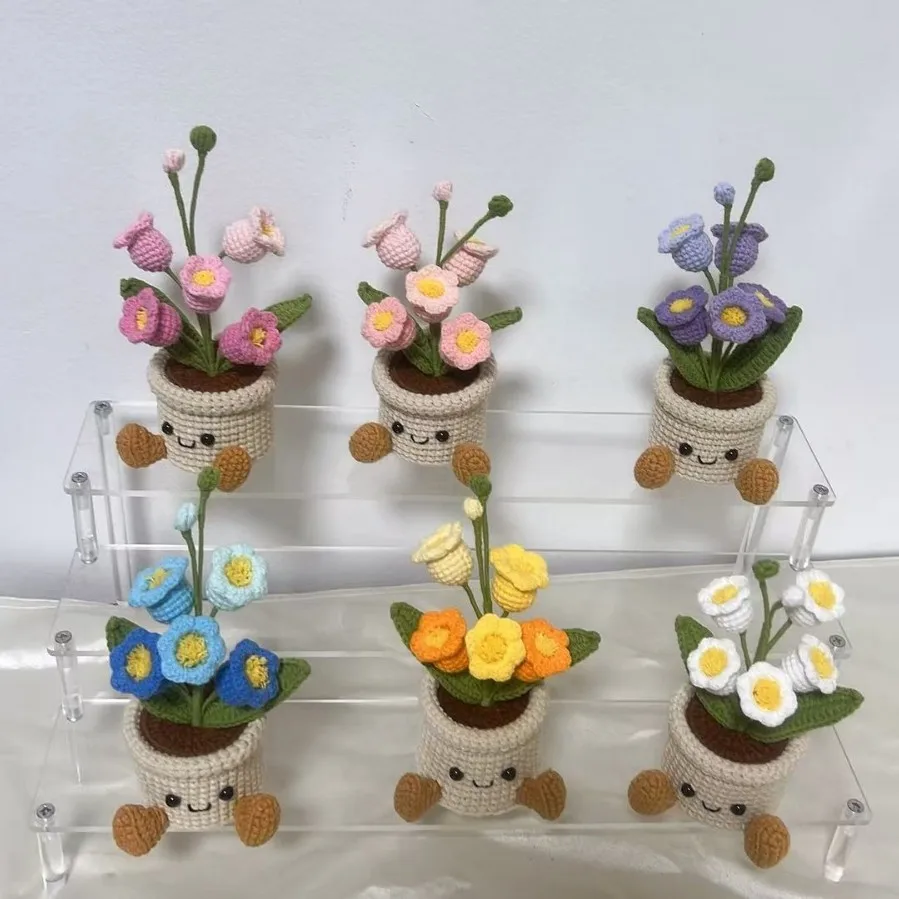 Niedlicher Gehäkelter Glockenblumen-Blumentopf, Handgefertigter Gewebter Blumentopf, Kreative Künstliche Blume, Schreibtisch- und Bücherregal-Dekoration, Geschenk – Detail 1