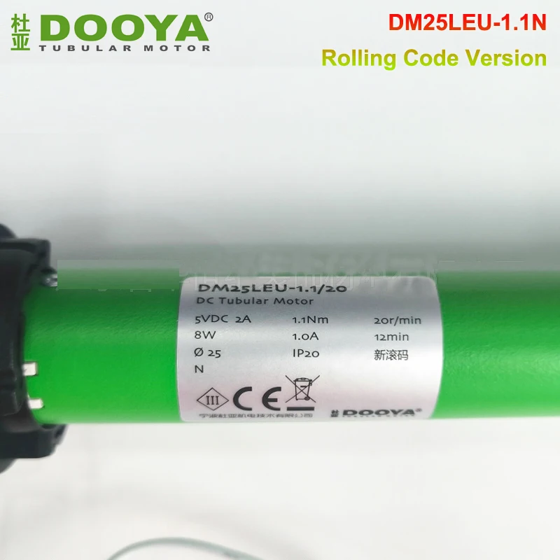 Dooya DM25LEU-1.1/20N Rolling Code Version Lithium Battery AC Tubular Motor for Flexible Yarn Curtain with USB Charging Cable