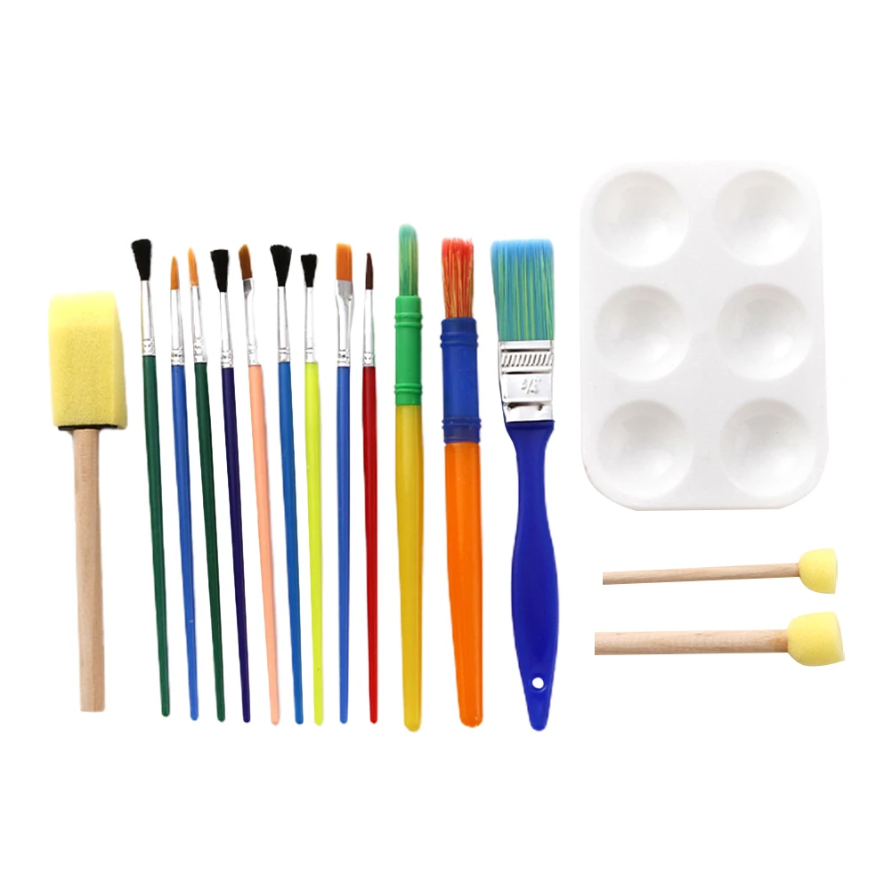 

Children Painting Brushes Set Sponge Smock Wooden DIY Art Craft Kids Drawing Portable Safe Ergonomic H Lightweight