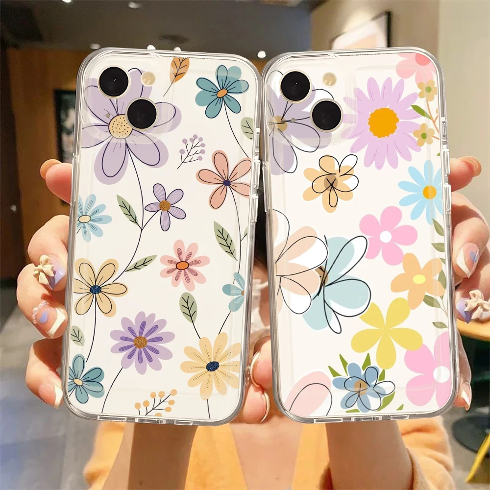 

Colorful Daisies Flower Phone Case For iPhone 16 15 14 13 12 11 Pro Max Mini X XS SE 7 8 Plus 16E Shockproof Transparent Cover