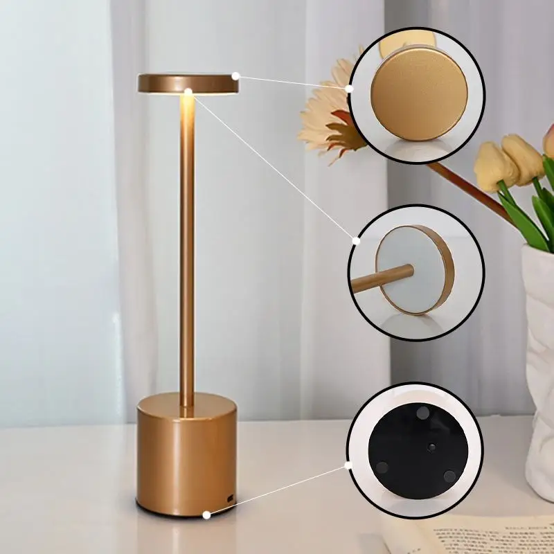 

USB перезаряжаемая сенсорная настольная лампа, 3 цвета, бесступенчатое затемнение, беспроводная прикроватная лампа для декора гостиничного бара