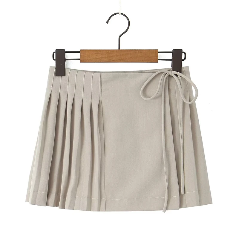 

YENKYE Summer Y2K Style Cool Girl Asymmetrical Pleated Mini Skirts Ladies Tie Bow Lacing Up Wrap Skirts