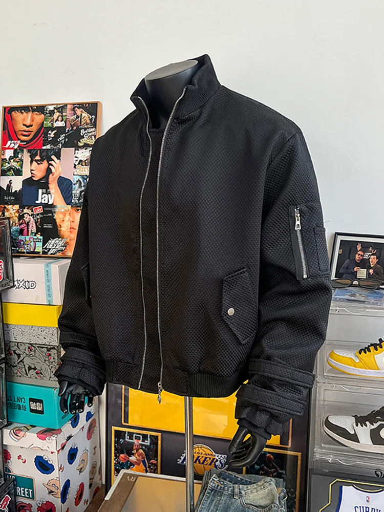 

American Sle Men's Spring Autumn Honeycomb Jaet Bomber Workwear Coat Stand Fit Zipper Decorated No Ironing Treaent