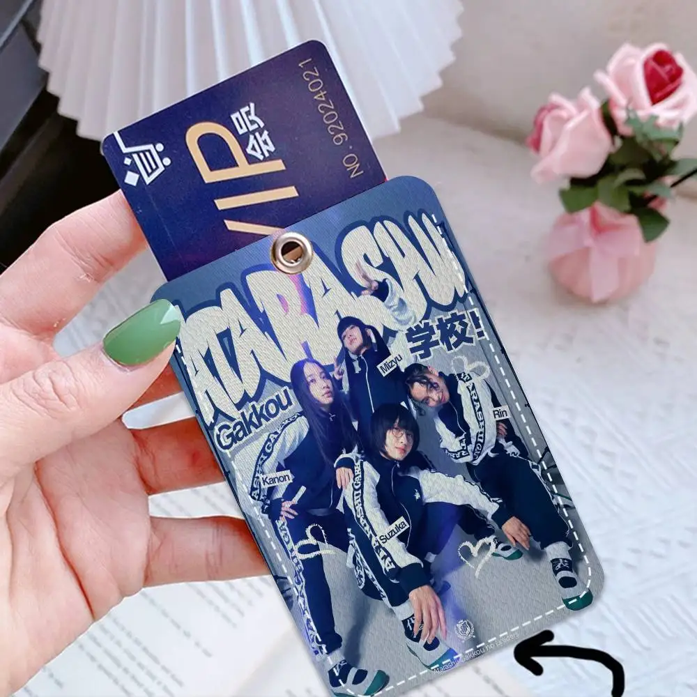 Atarashii Gakko Youth Band Rectangle ID Card Case Keychain Access Card Bag Key Tag Ring Leather Card Holder Key Ring Access