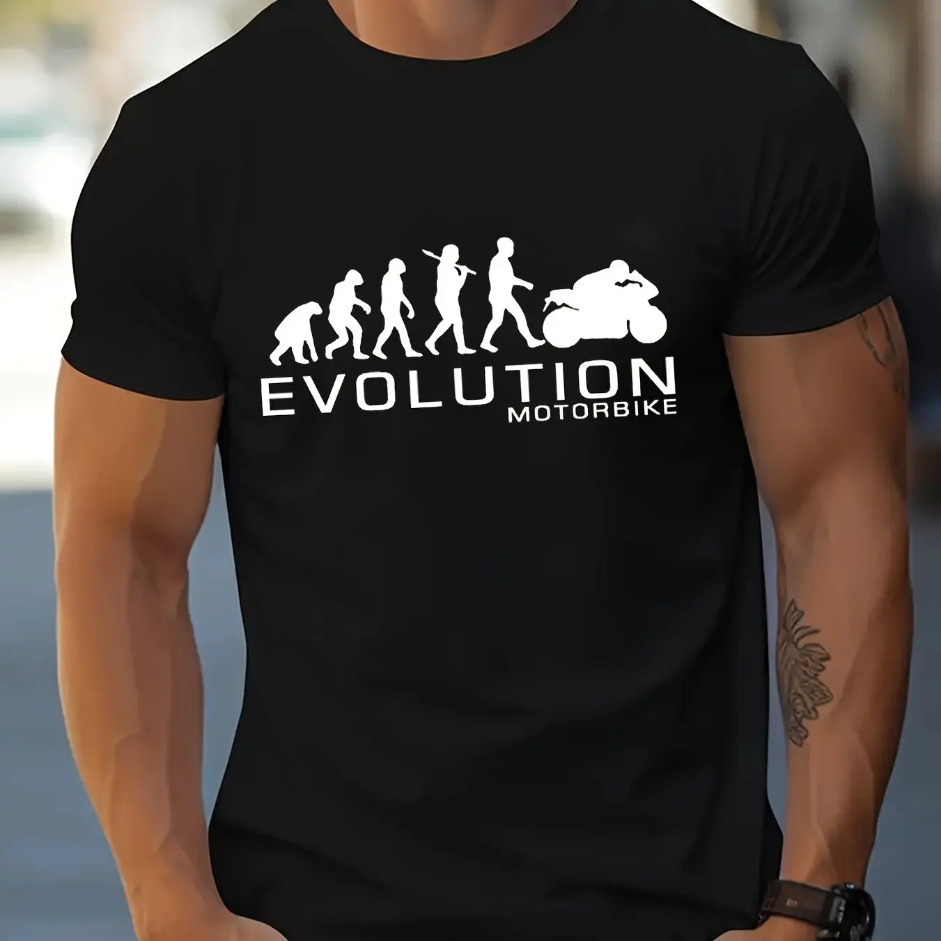 Men's 100% Cotton Summer Crew Neck T‑Shirt, Evolution Motorcycle Pattern Print, Fashion Casual Loose‑Fit Daily Short Sleeve Top