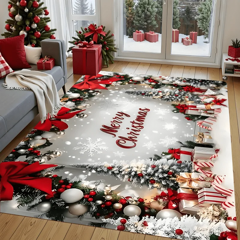 Living Room Bedroom Christmas Bow Knot Tree Pattern Large Area Rug New Year Winter Party Floor Mat Home Decor Door Mat