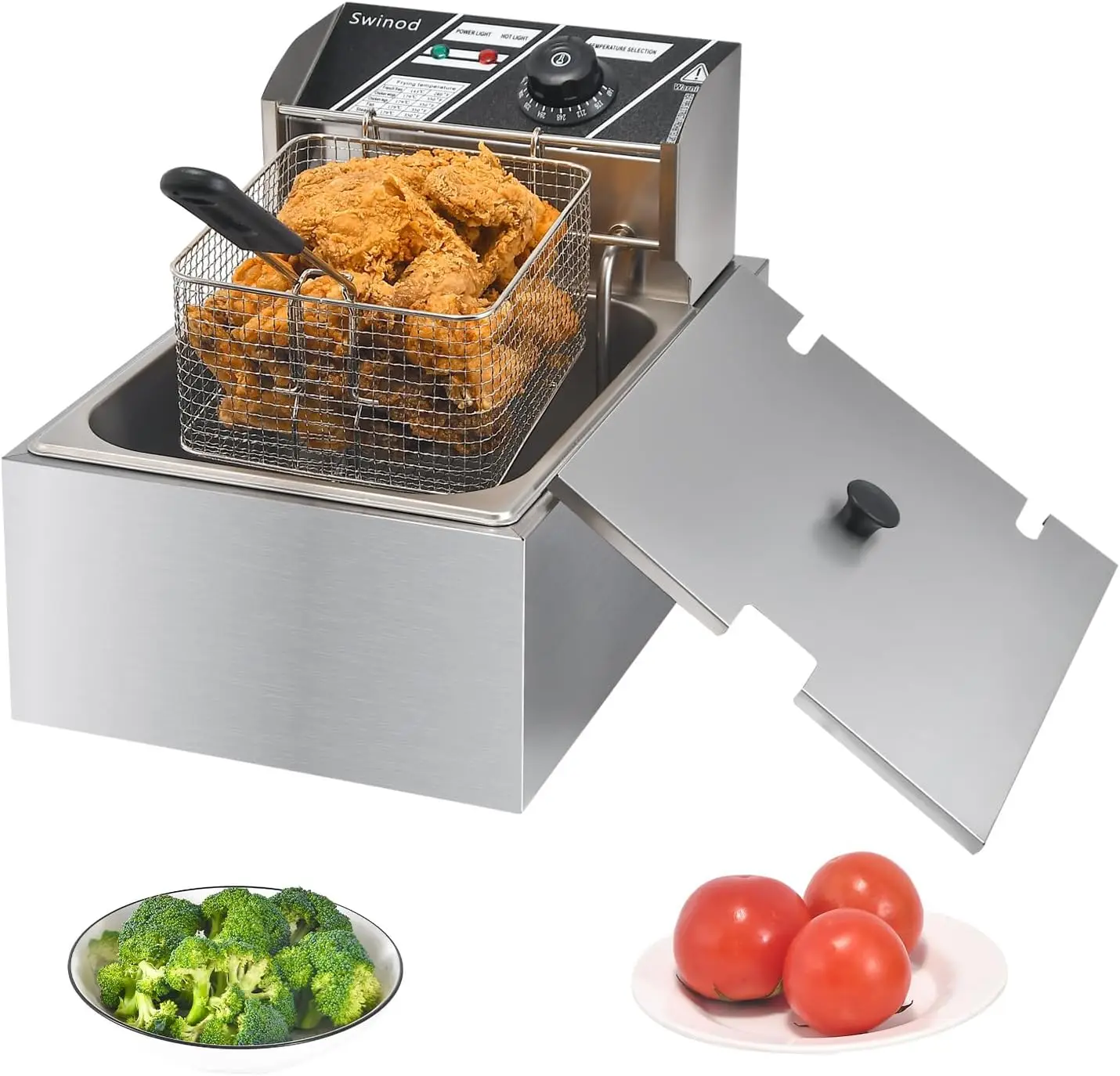 

Commercial Deep Fryer with Baskets, 1700W 9.7QT/9.1L Stainless Steel Electric Oil Fryer, Large Capacity Temperature Control