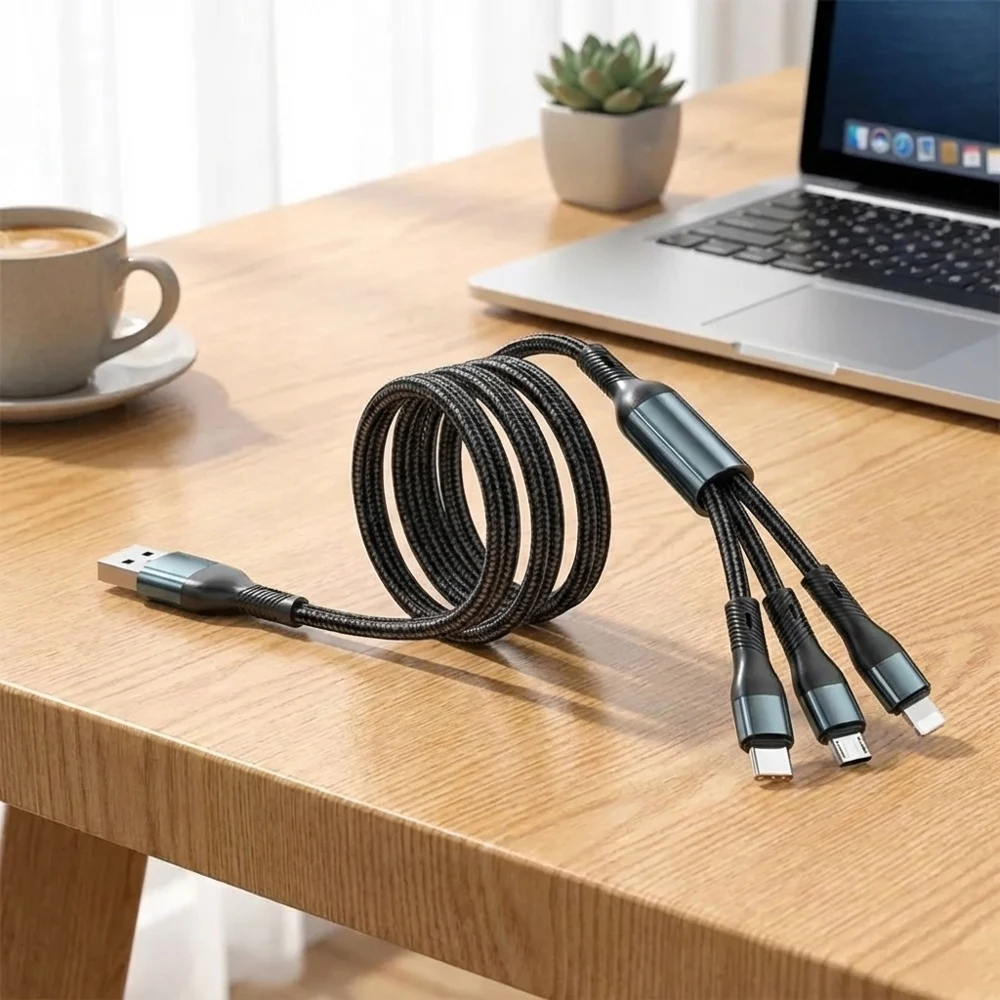 

Кабель USB Type-C 3-в-1, 120 Вт, 6 А, для быстрой зарядки и передачи данных, плетеный, прочный, с разъемом Micro USB для быстрой синхронизации