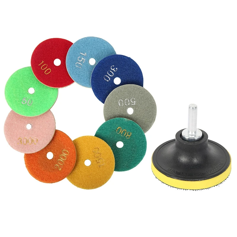 

11Pcs 3 Inch 80Mm Diamond Polishing Pads Kit Wet/Dry For Granite Stone Concrete Marble Polishing Use Grinding Discs Set