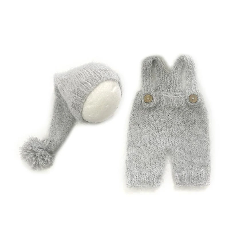 

J15U 0-6M Baby Photo Props Clothes Overalls Long Tail Turban Hat Newborn Photography Costume Set Infant Photoshoots Outfit